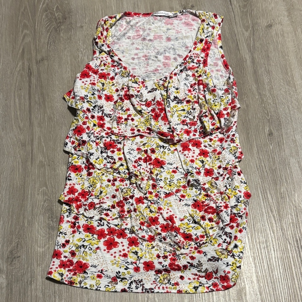 Revolution Red and Yellow Floral Ruffle Blouse